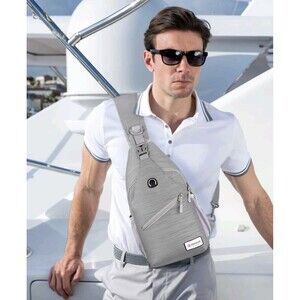 ZOMAKE Sling Bag for Women or Men Medium Crossbody Grey Left Or Right Strap EUC
